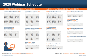 2025 hazmat training and RCRA training schedule webinars Lion training