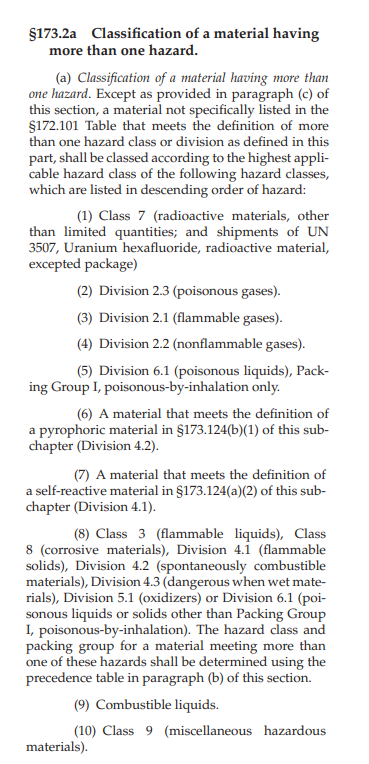 Precedence Of Hazard List And Table In 49 CFR 173 | Lion Technology